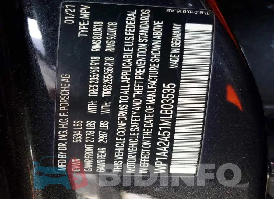 WP1AA2A51MLB03535 Photo# 13