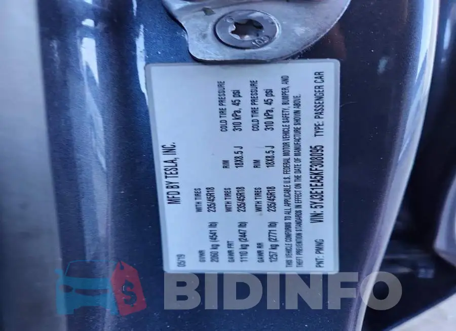5YJ3E1EA5KF308095 Photo# 12