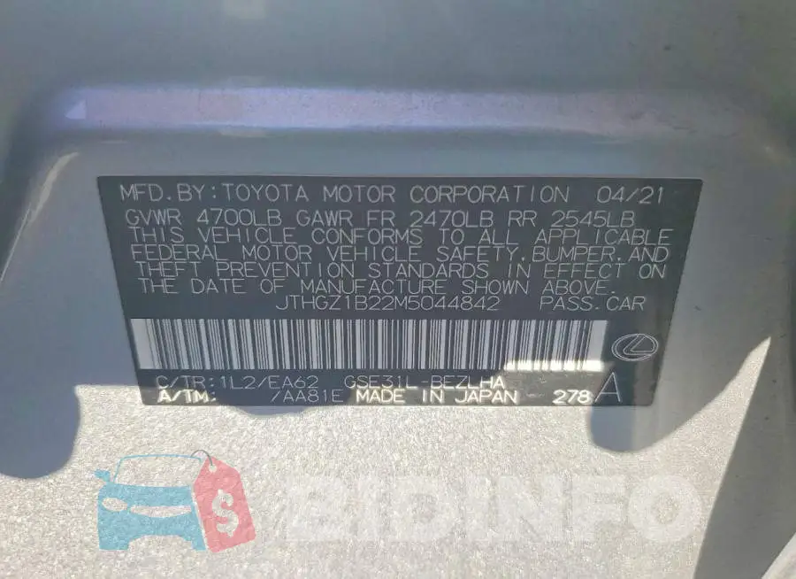 JTHGZ1B22M5044842 Photo# 12