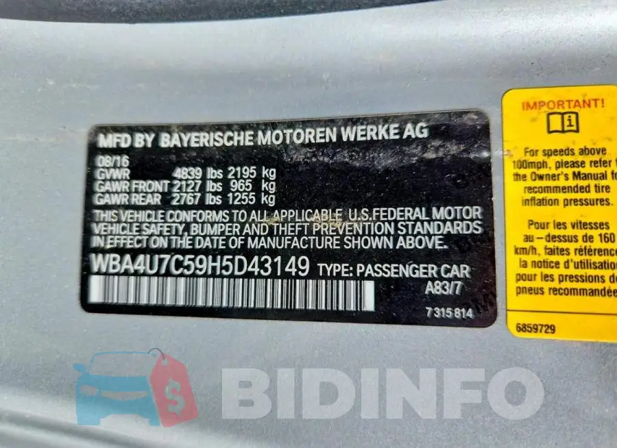 WBA4U7C59H5D43149 Photo# 12