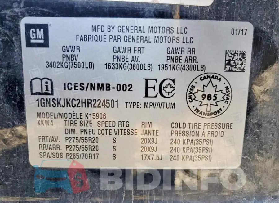 1GNSKJKC2HR224501 Photo# 13