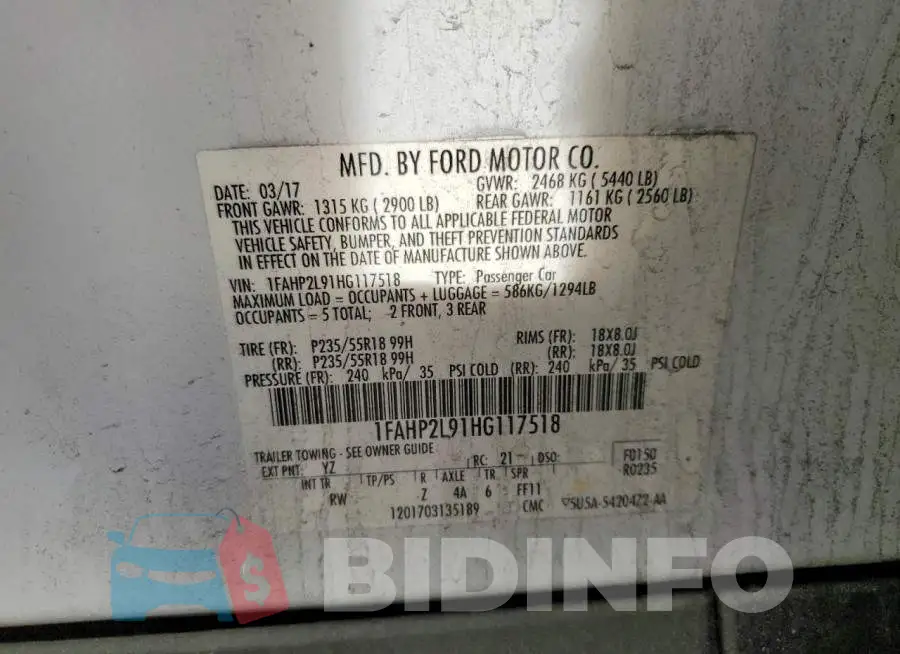 1FAHP2L91HG117518 Photo# 12