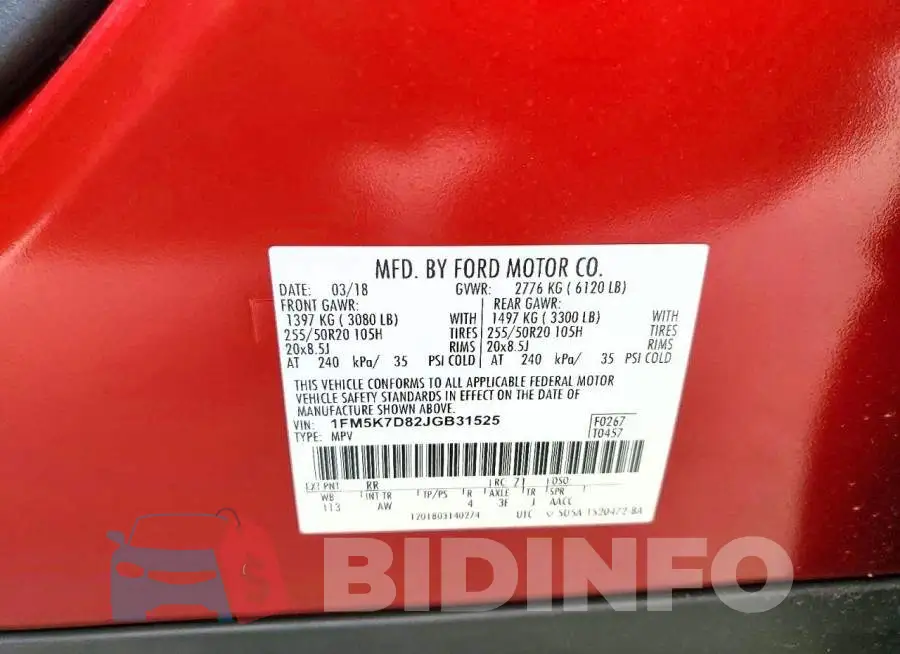 1FM5K7D82JGB31525 Photo# 12