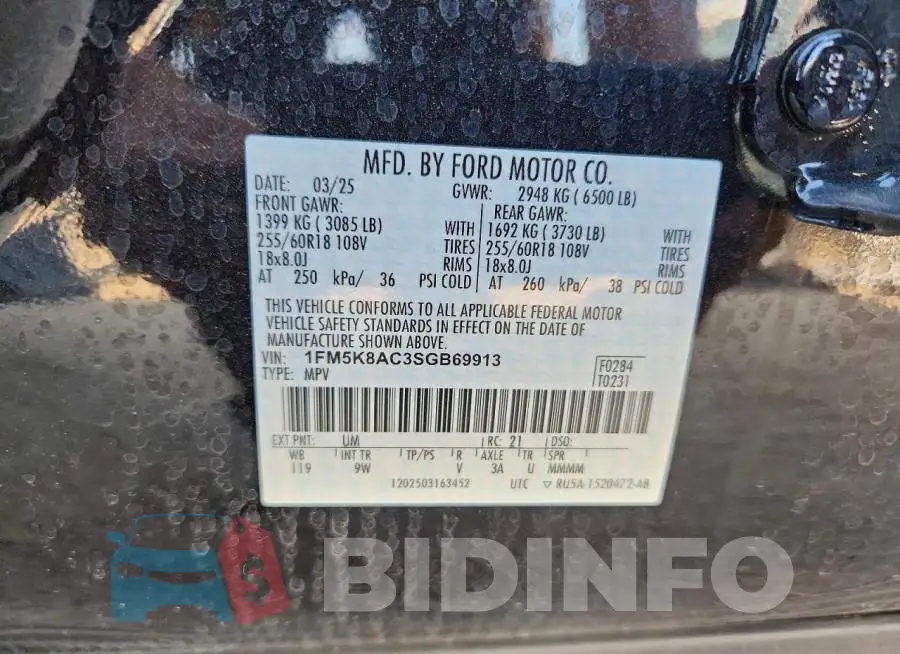 1FM5K8AC3SGB69913 Photo# 14