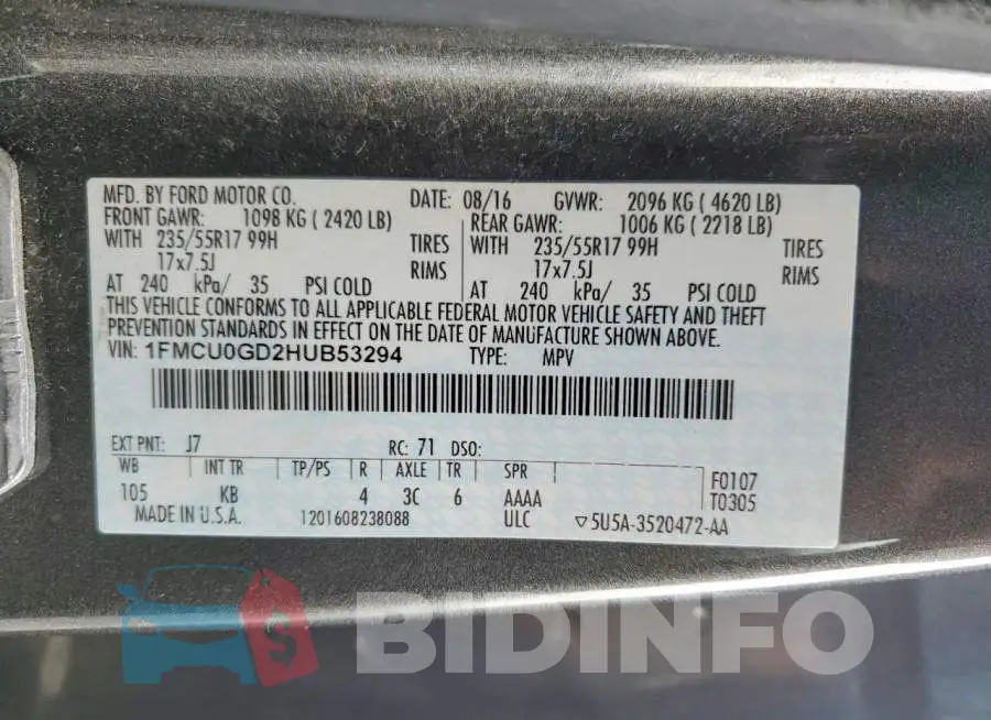 1FMCU0GD2HUB53294 Photo# 14