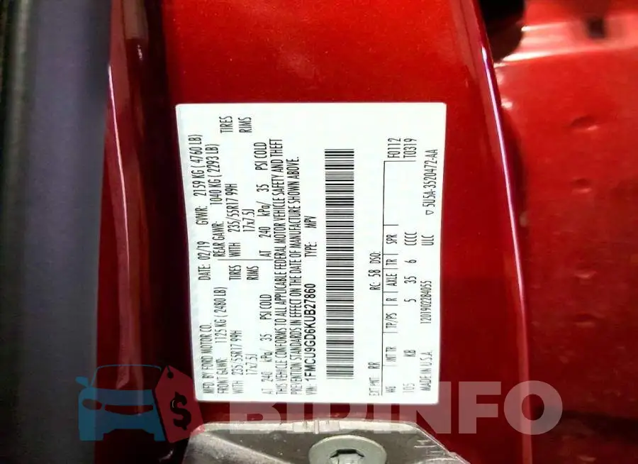 1FMCU9GD6KUB27860 Photo# 13