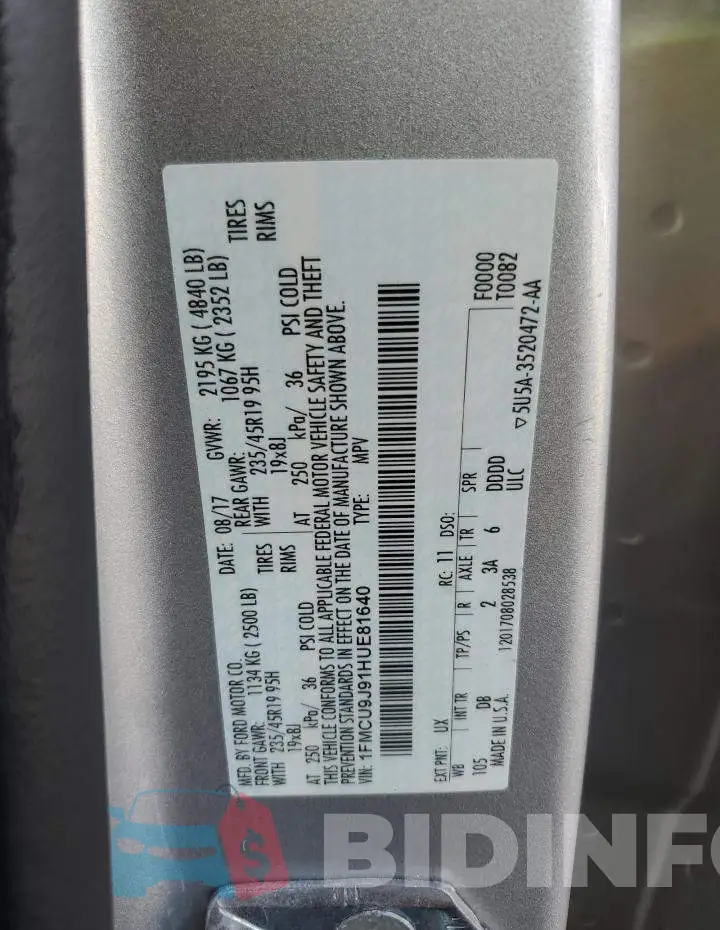 1FMCU9J91HUE81640 Photo# 13
