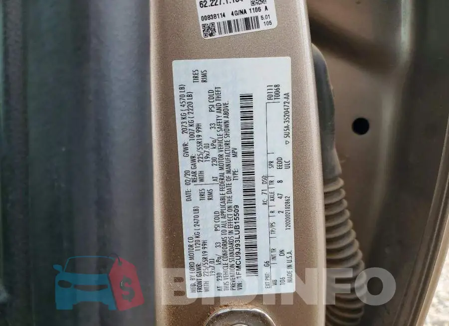 1FMCU9J93LUB15509 Photo# 13