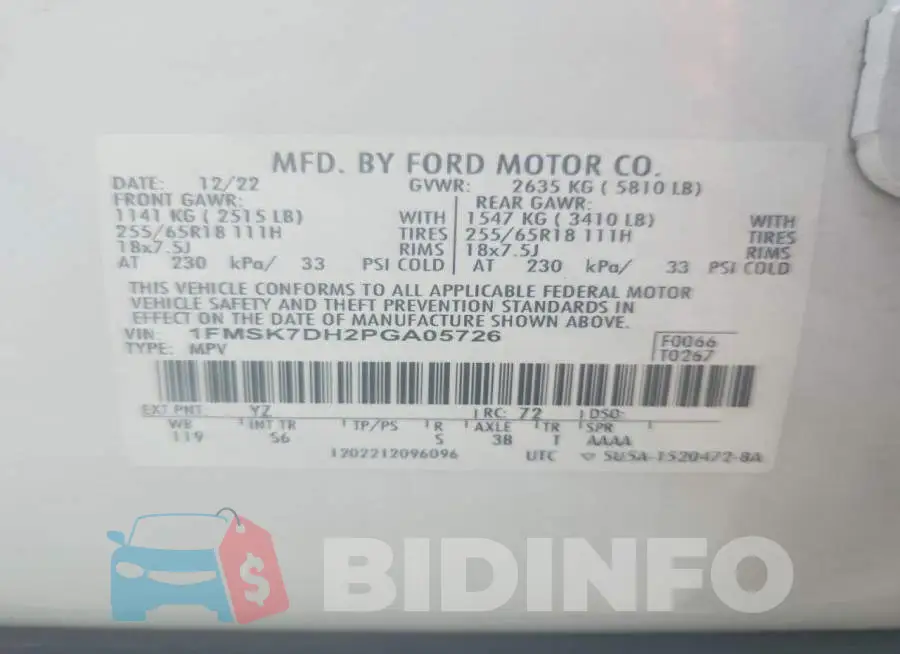 1FMSK7DH2PGA05726 Photo# 13