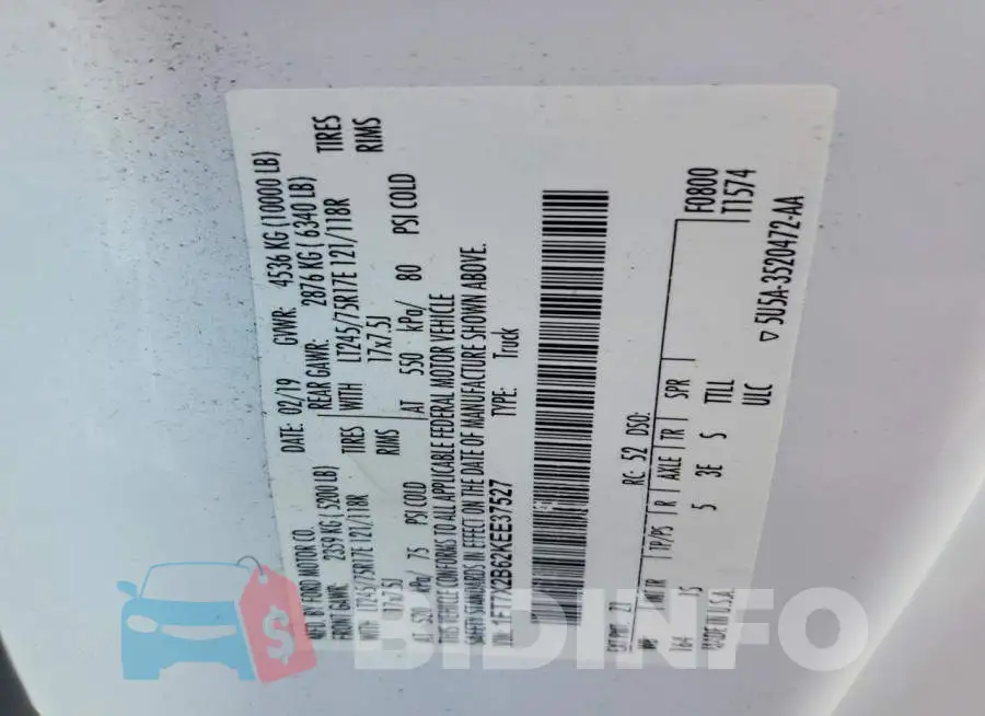 1FT7X2B62KEE37527 Photo# 12
