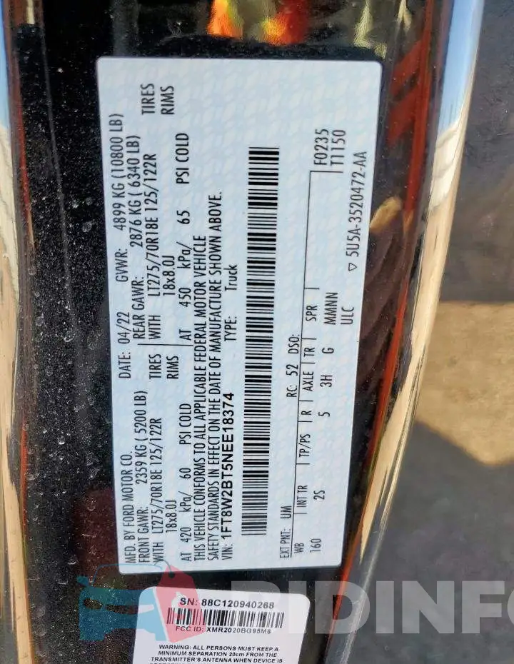 1FT8W2BT5NEE18374 Photo# 12