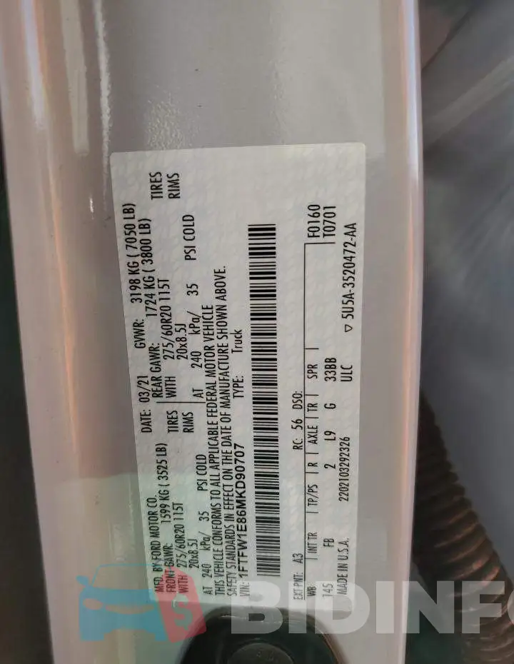 1FTFW1E86MKD90707 Photo# 12