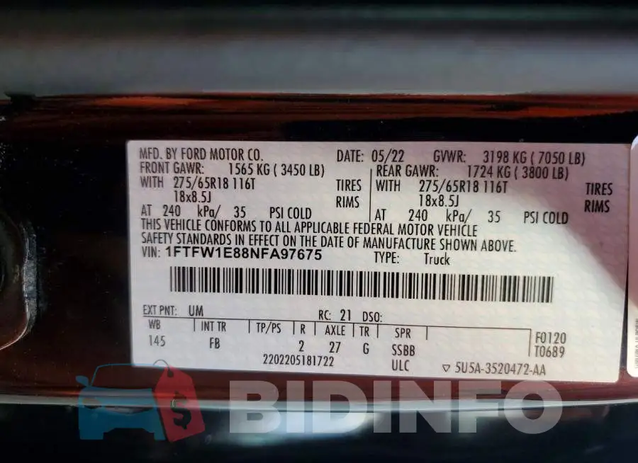 1FTFW1E88NFA97675 Photo# 13