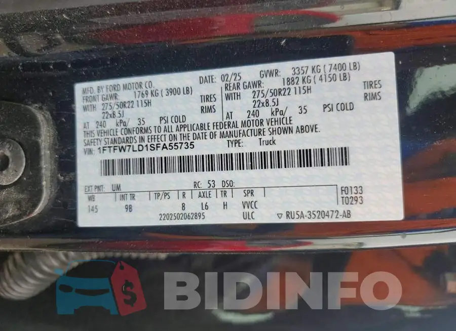 1FTFW7LD1SFA55735 Photo# 13