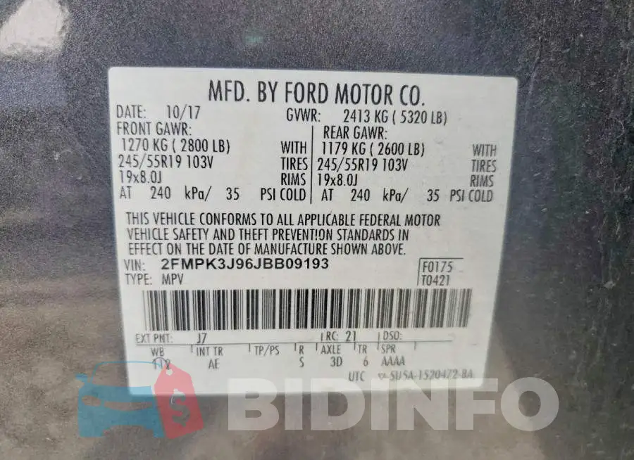 2FMPK3J96JBB09193 Photo# 13