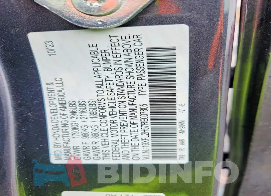 19XFL2H57RE007805 Photo# 12
