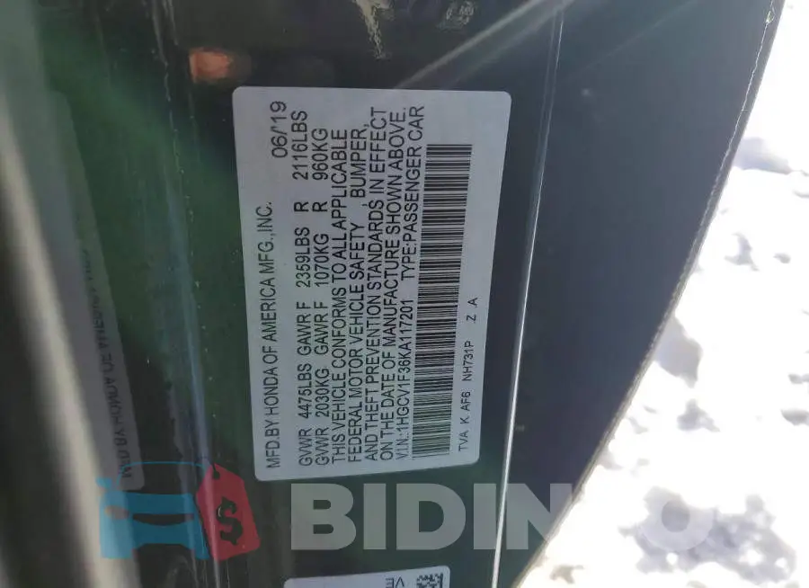 1HGCV1F36KA117201 Photo# 12