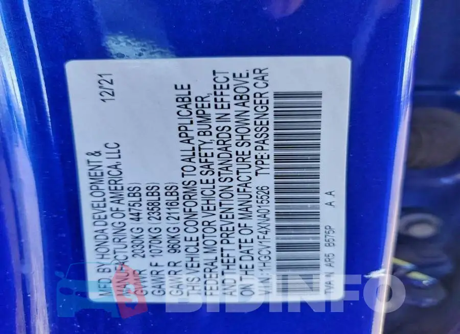 1HGCV1F4XNA015526 Photo# 13