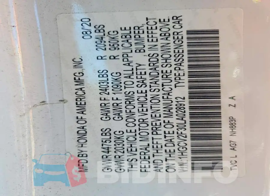 1HGCV2F30LA028912 Photo# 13