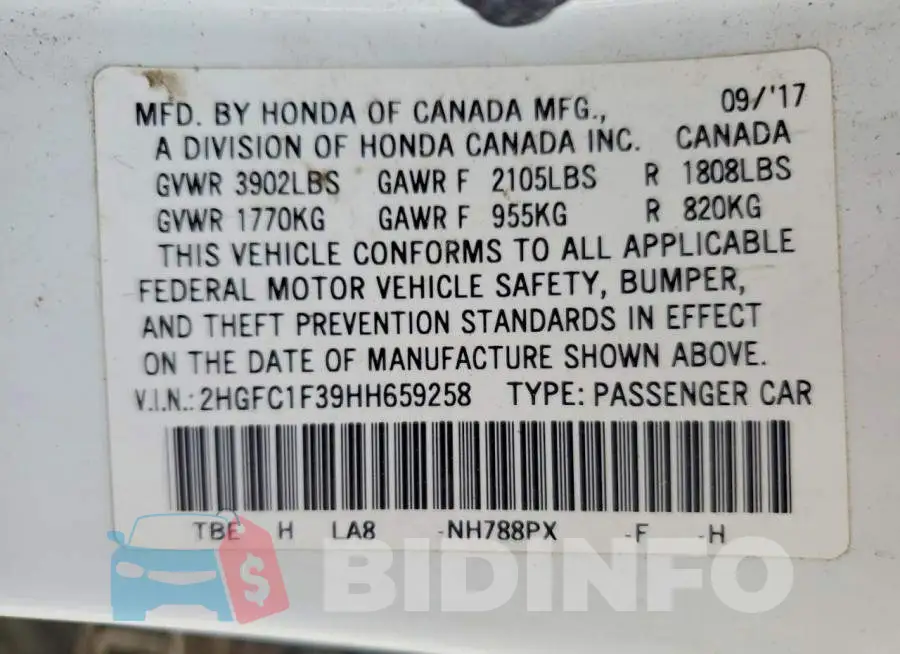 2HGFC1F39HH659258 Photo# 12