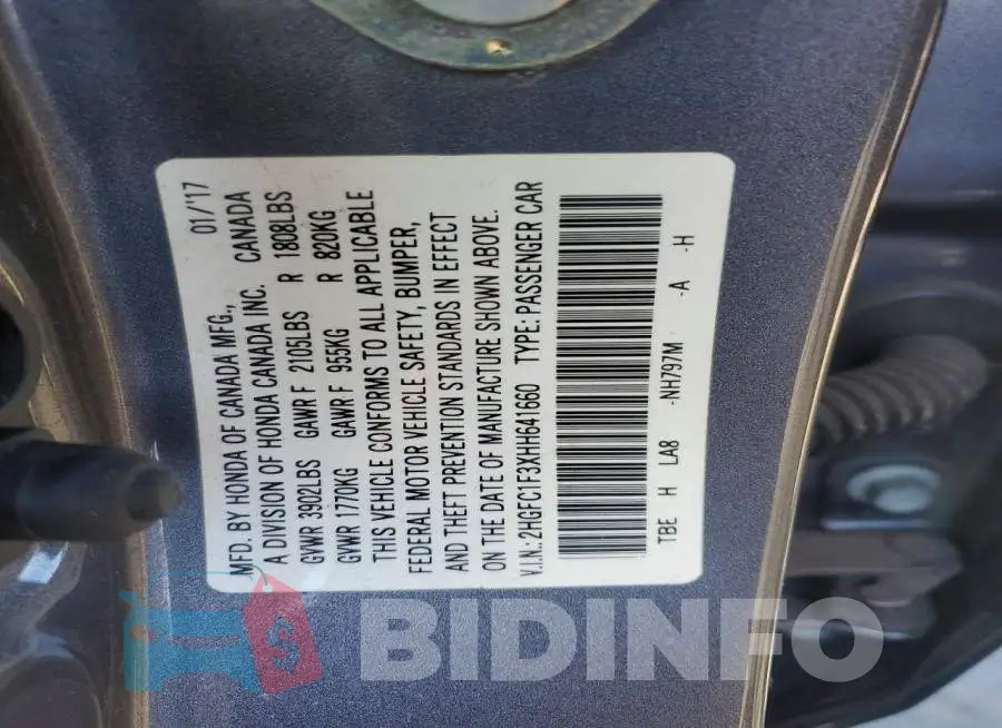 2HGFC1F3XHH641660 Photo# 12