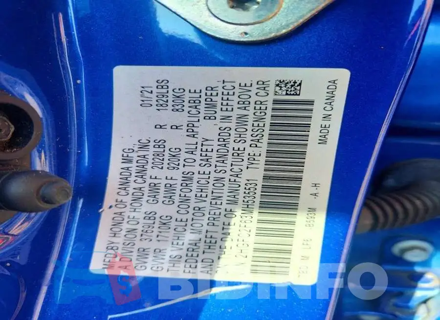 2HGFC2F63MH535531 Photo# 12