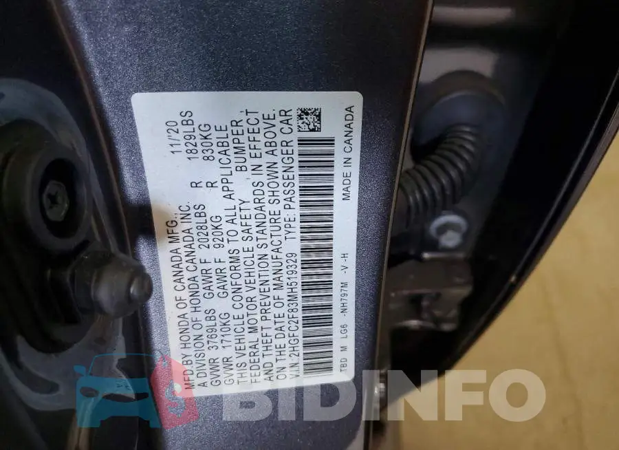 2HGFC2F83MH519329 Photo# 12