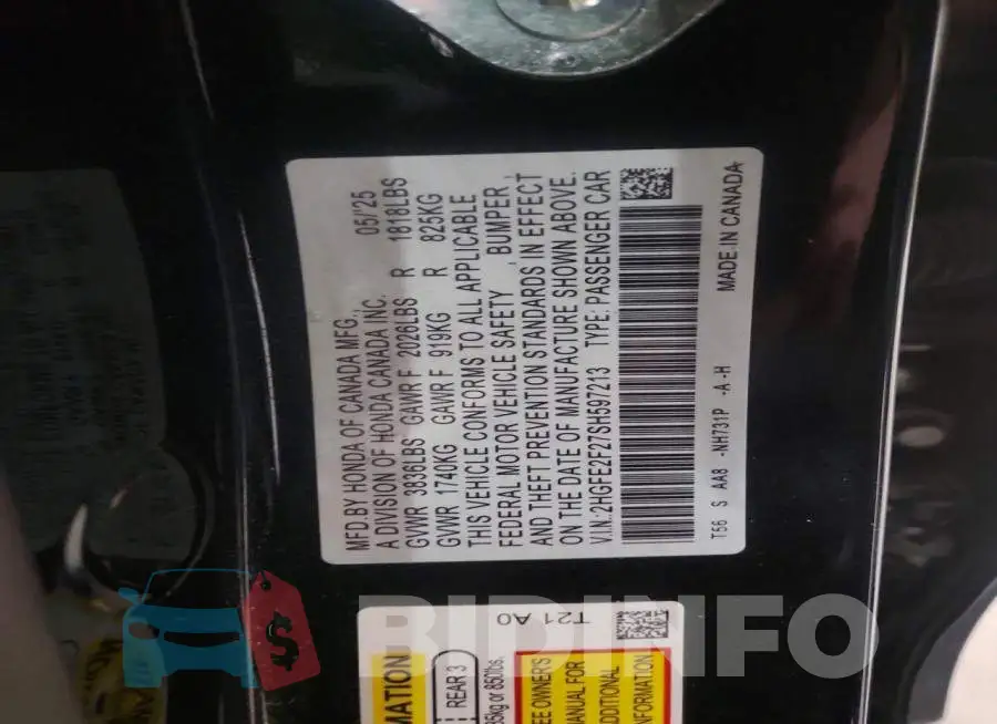 2HGFE2F27SH597213 Photo# 13
