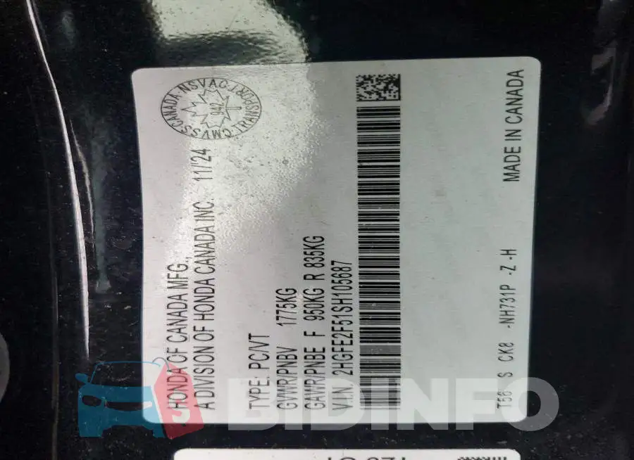 2HGFE2F51SH105687 Photo# 12