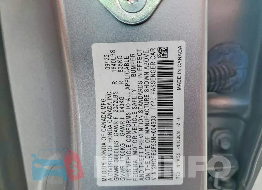 2HGFE2F53NH604608 Photo# 12