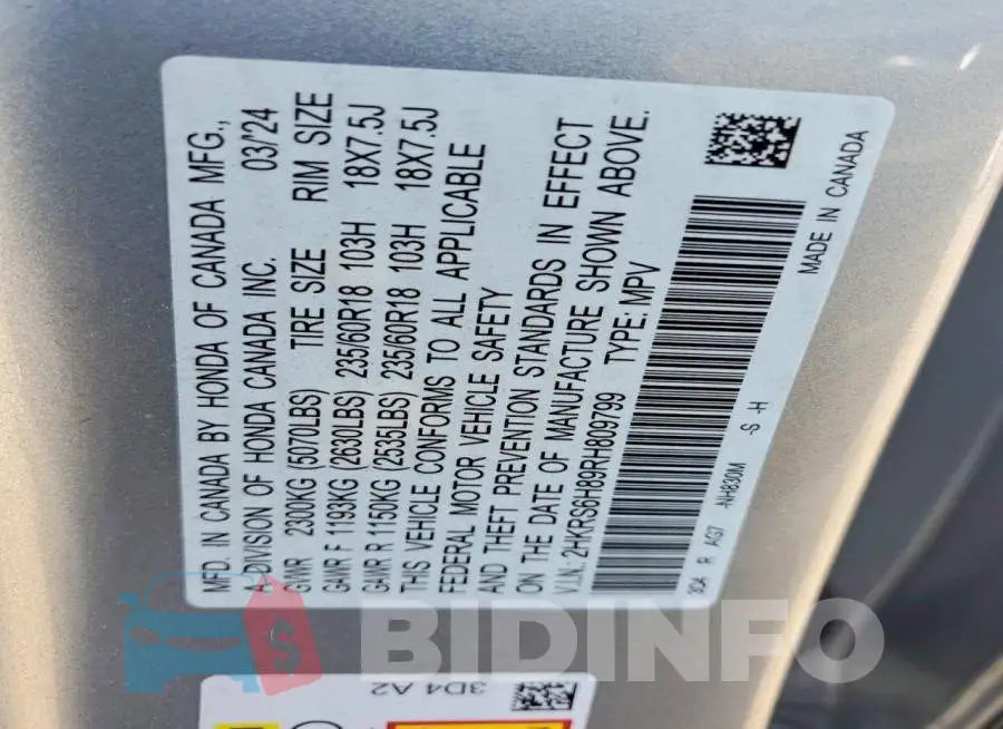 2HKRS6H89RH809799 Photo# 13