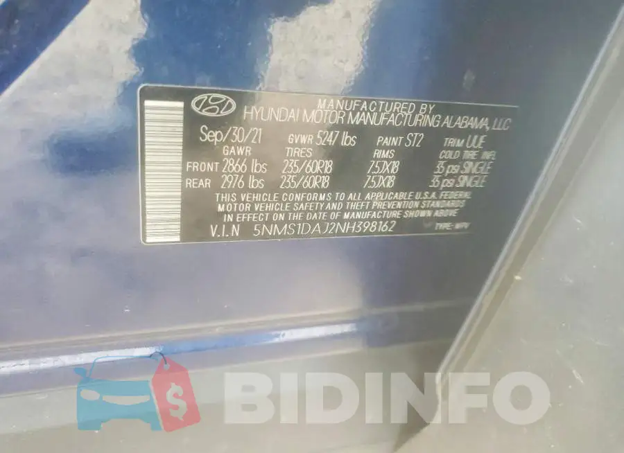5NMS1DAJ2NH398162 Photo# 14