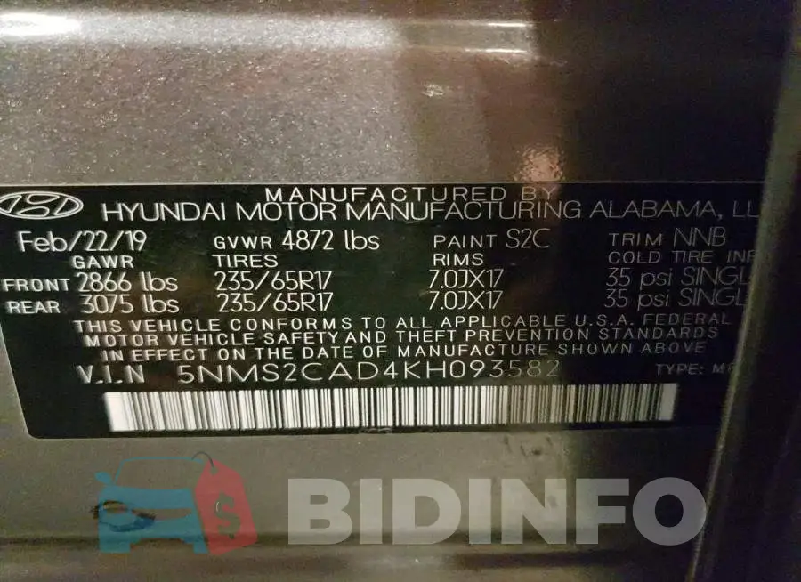 5NMS2CAD4KH093582 Photo# 14