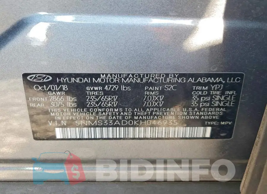 5NMS33AD0KH046935 Photo# 14