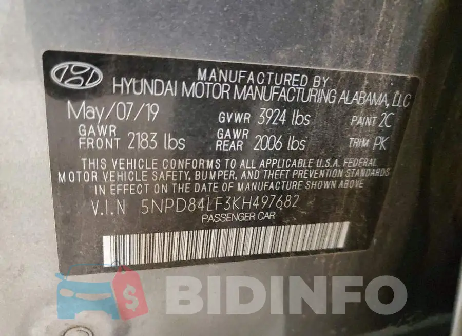 5NPD84LF3KH497682 Photo# 12