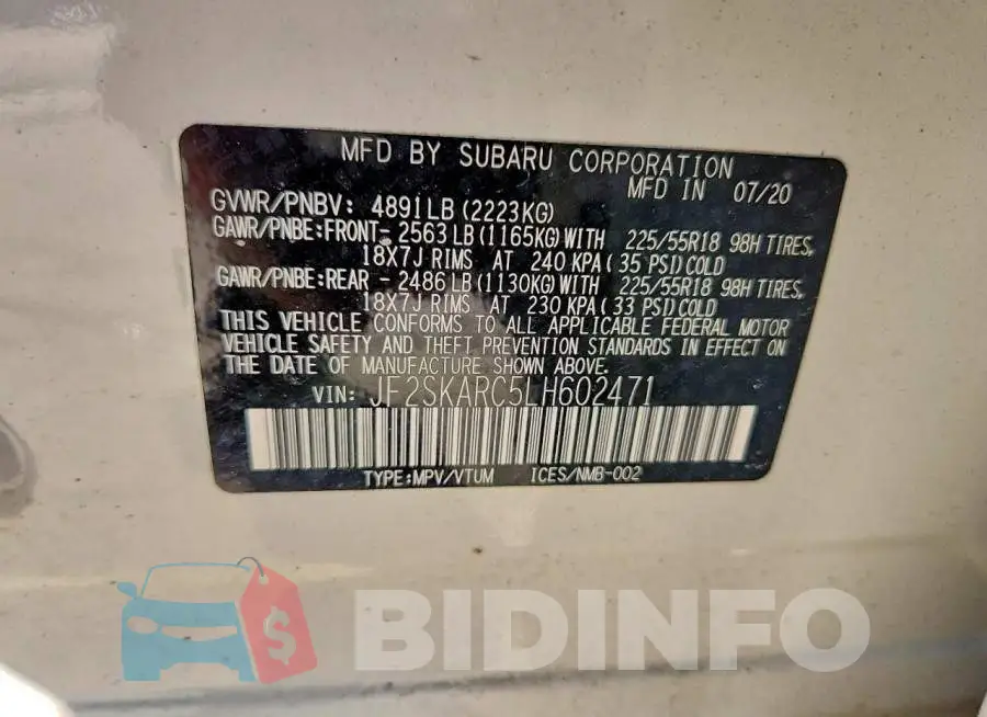 JF2SKARC5LH602471 Photo# 14