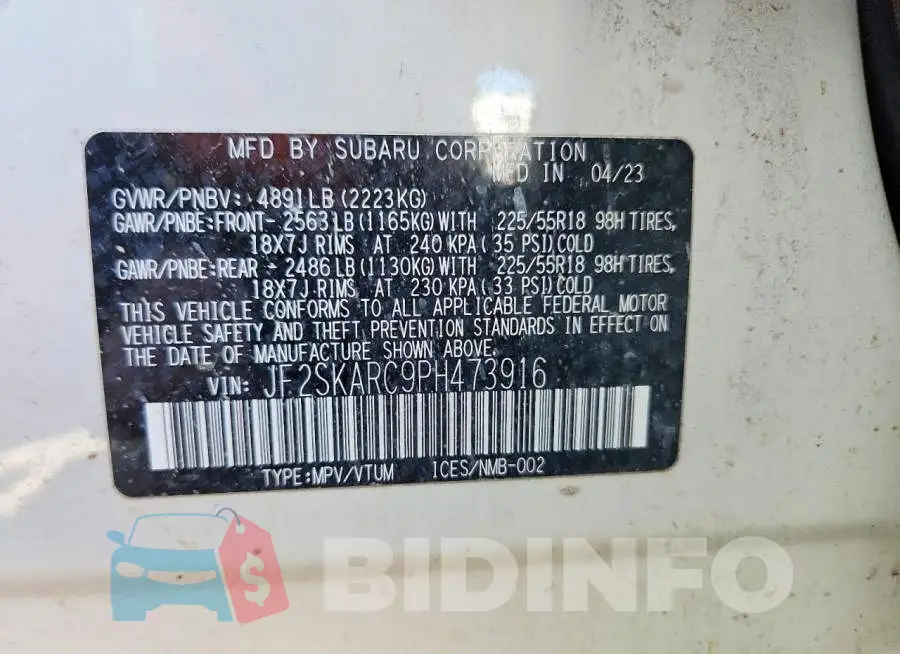 JF2SKARC9PH473916 Photo# 13