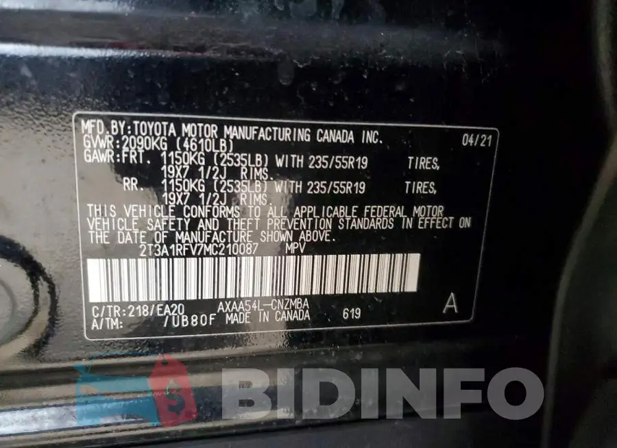 2T3A1RFV7MC210087 Photo# 13
