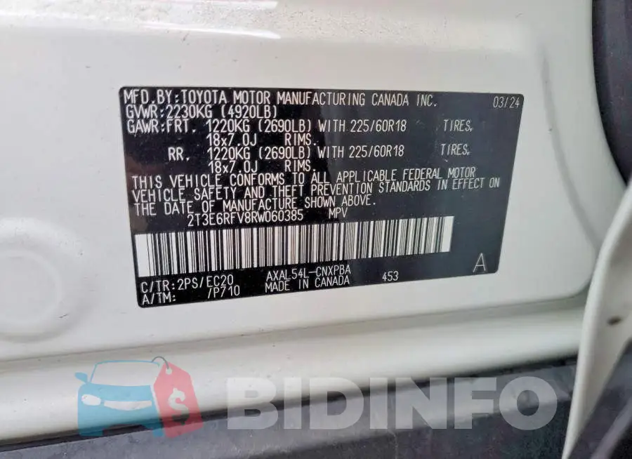 2T3E6RFV8RW060385 Photo# 13