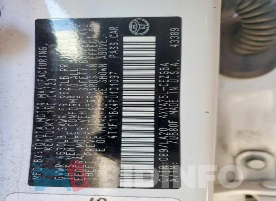 4T1F11BK4PU101097 Photo# 12