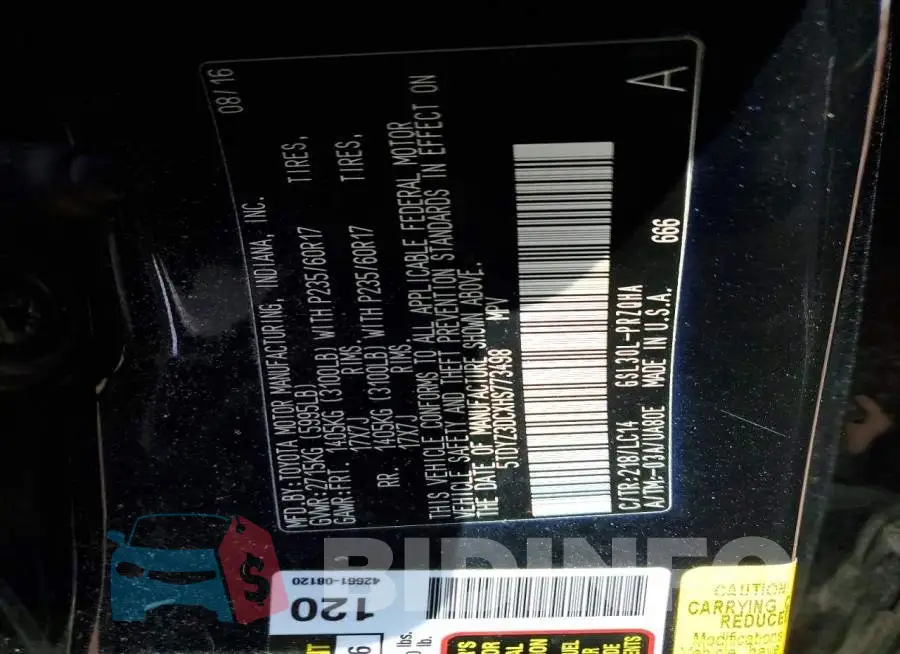 5TDYZ3DCXHS773498 Photo# 13