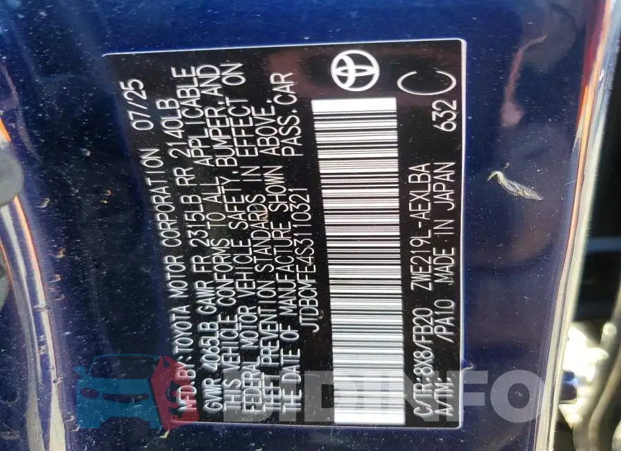 JTDBCMFE4S3110321 Photo# 13