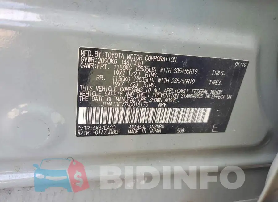 JTMA1RFV7KD018175 Photo# 13