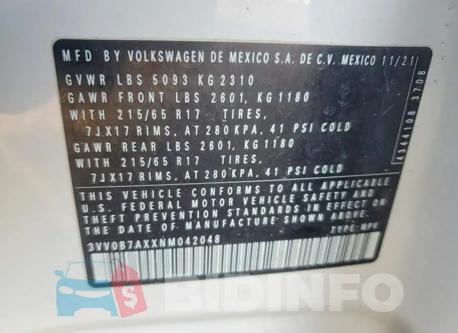 3VV0B7AXXNM042048 Photo# 13