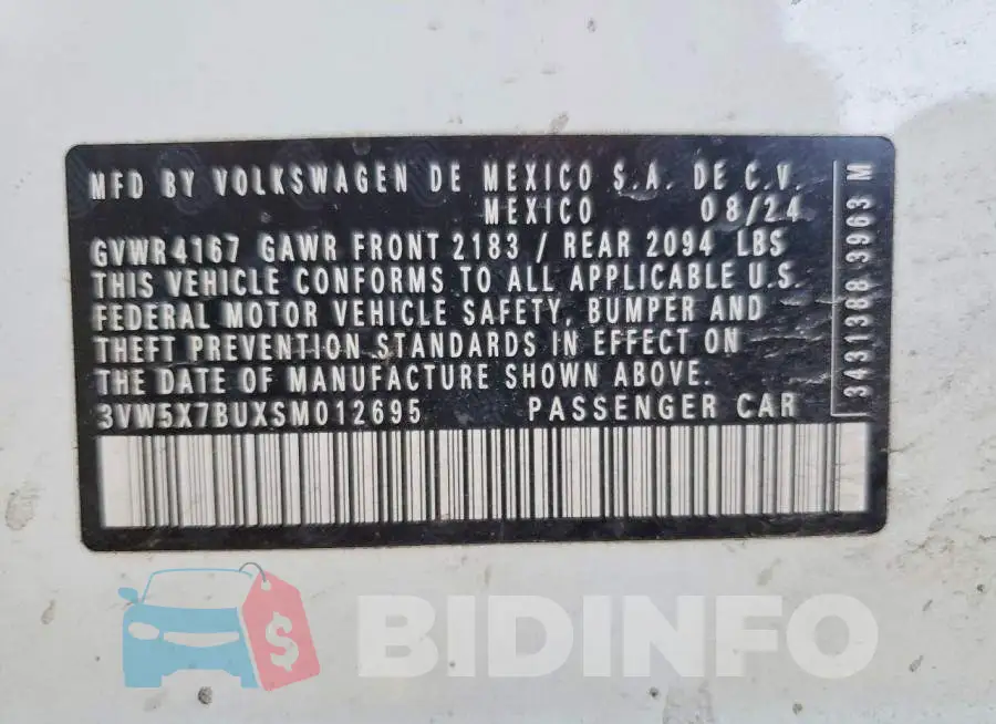 3VW5X7BUXSM012695 Photo# 13