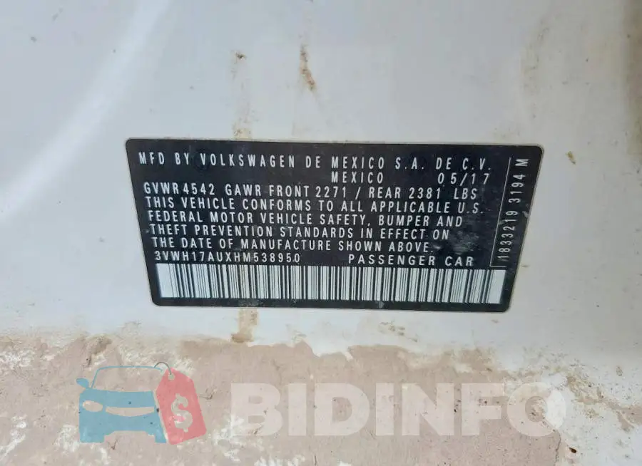 3VWH17AUXHM538950 Photo# 12