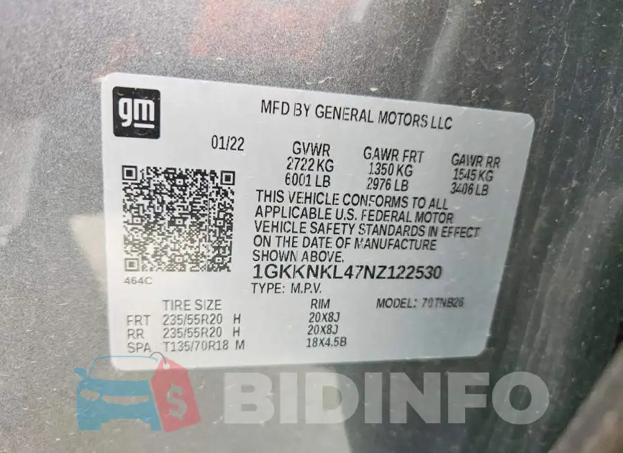 1GKKNKL47NZ122530 Photo# 14