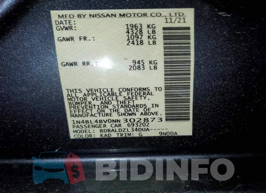 1N4BL4BV0NN302873 Photo# 12