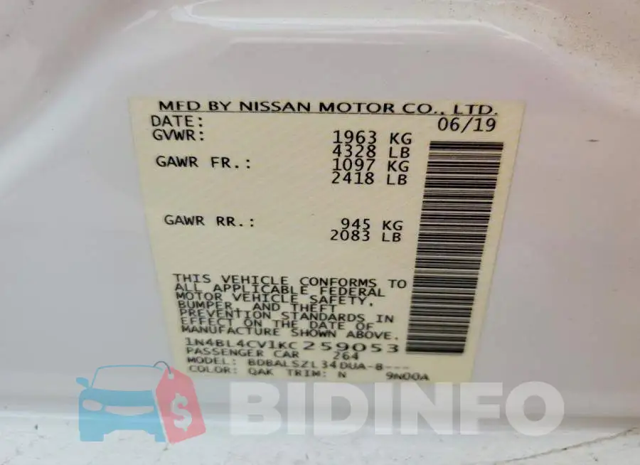 1N4BL4CV1KC259053 Photo# 12