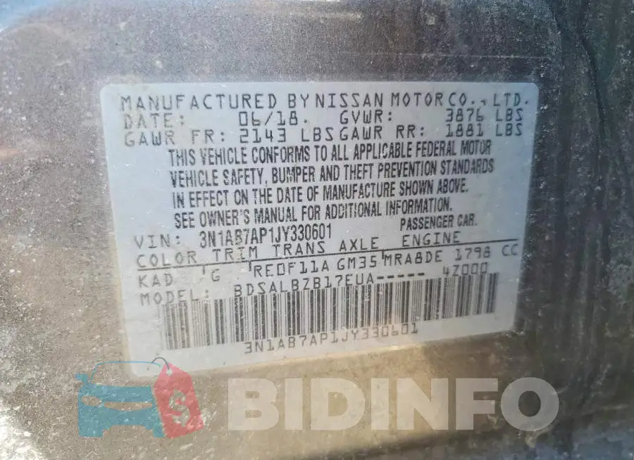 3N1AB7AP1JY330601 Photo# 12